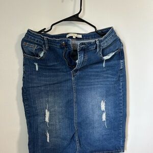Main Street Exchange Distressed Blue Denim Skirt